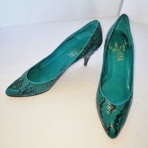 Serena Pumps Heels Size 9 snake skin print Teal and Black